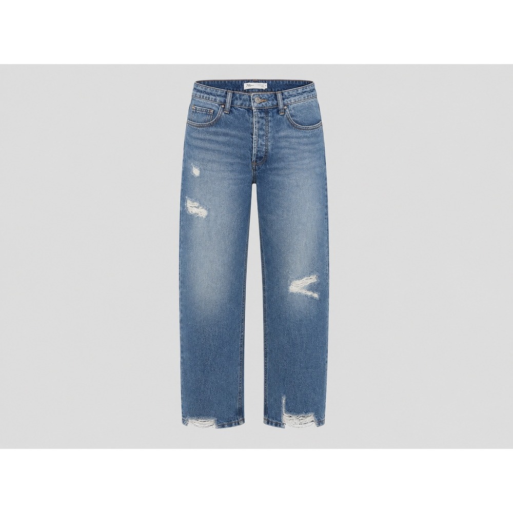 TNR Jeans Women 28 Distressed High Rise Straight Leg Button Fly Medium Wash Blue